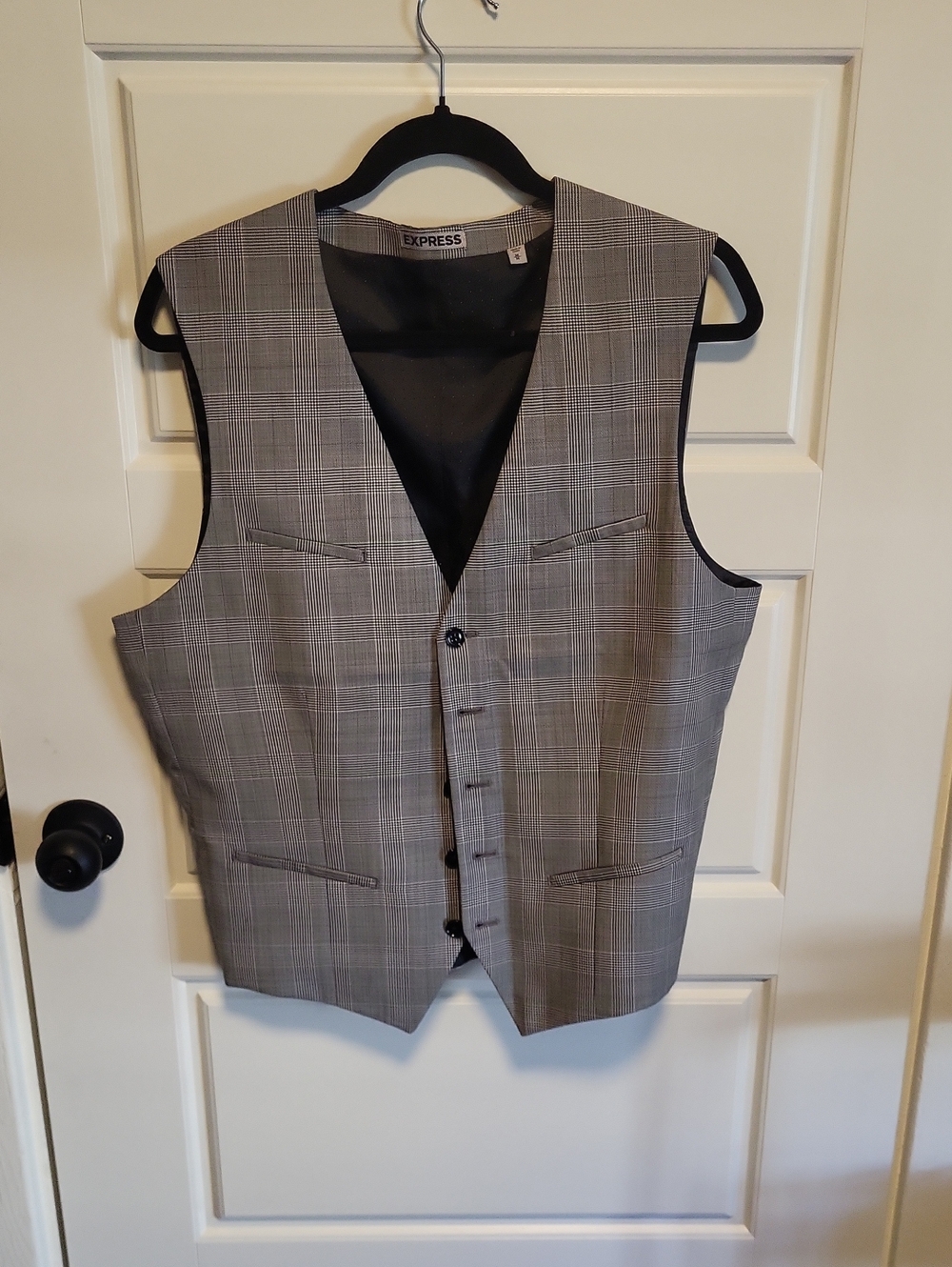 Express Gray Glen Plaid Men's Dress Vest with Black Lining